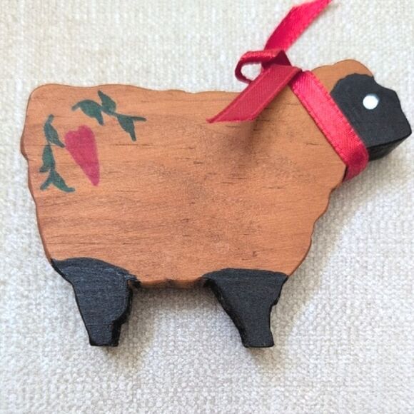 Rustic Hand Painted Wooden Sheep and Fruit Jars Country Decor Vintage Set of 3 - Picture 5 of 7